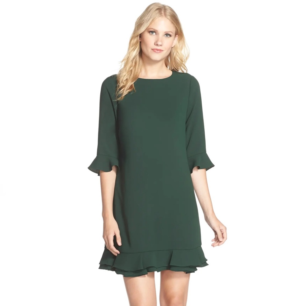 CeCe Nordstrom Kate Ruffle Hem A-Line Crepe Dress